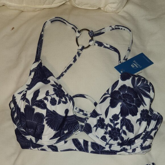 CUPSHE Two Piece Bikini Set Plunging Neck Blue White Pattern Size Medium NWT - Picture 11 of 11